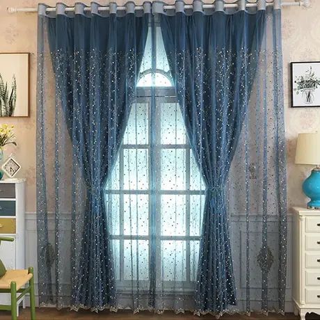 Embroidered Sheer Bedroom Living Room Voile Curtain Fabric or Ready Made Curtain